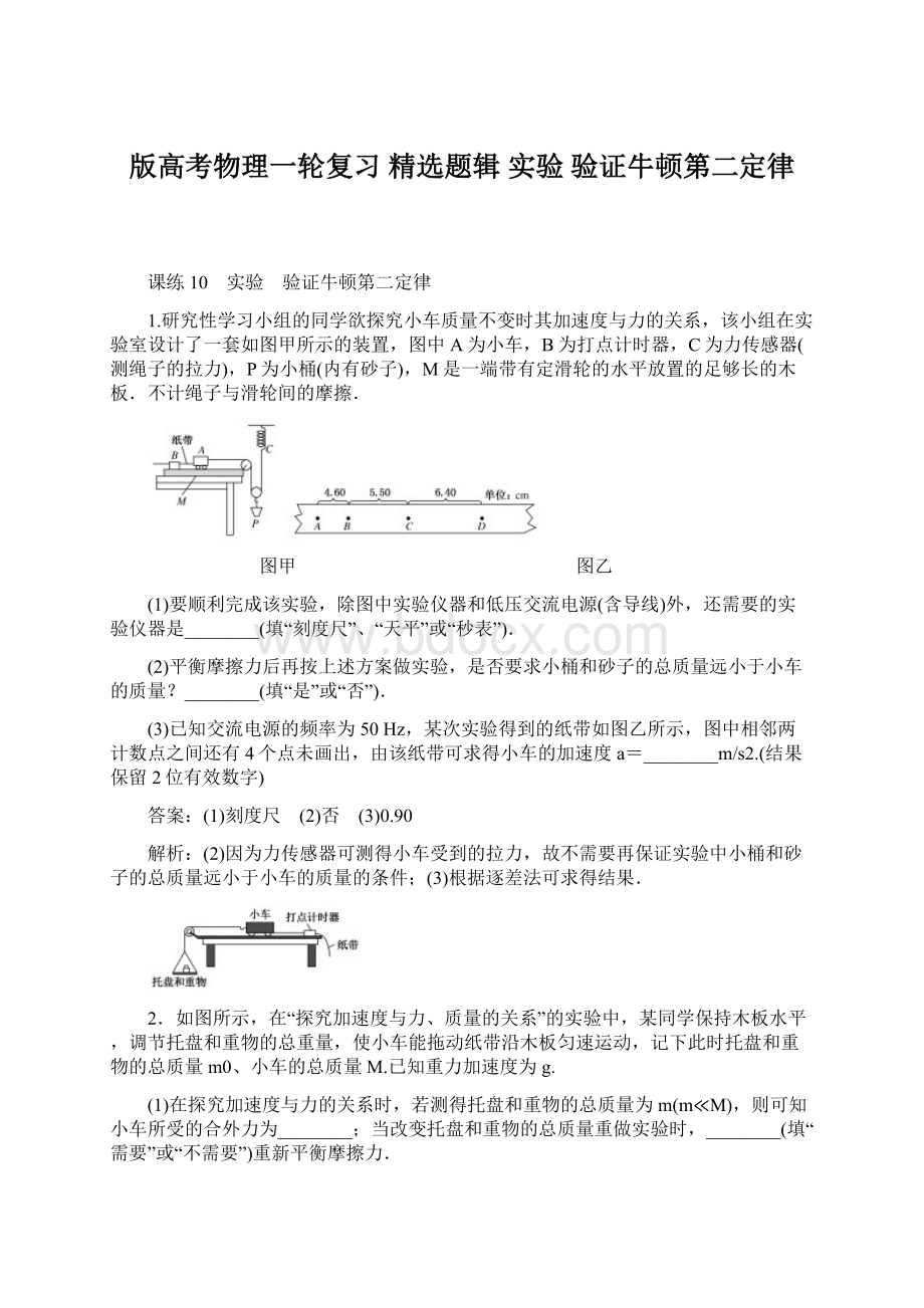 版高考物理一轮复习 精选题辑 实验 验证牛顿第二定律.docx