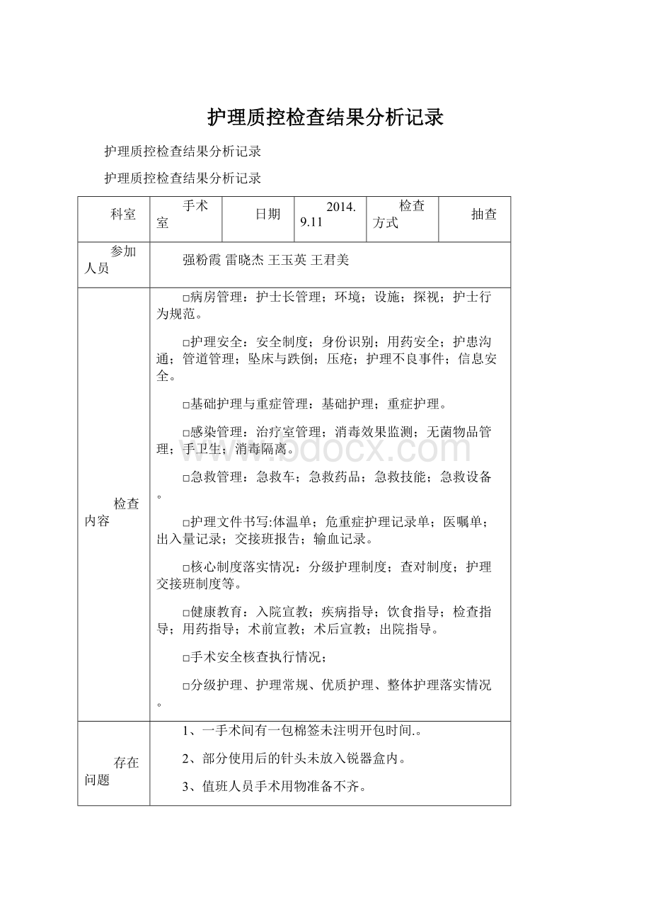 护理质控检查结果分析记录.docx_第1页