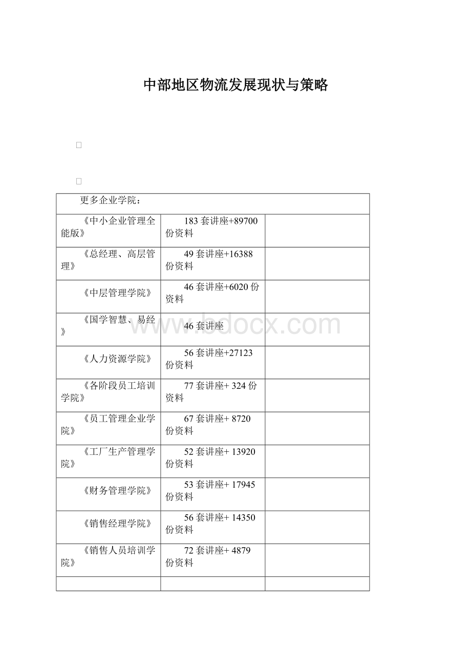 中部地区物流发展现状与策略Word格式.docx