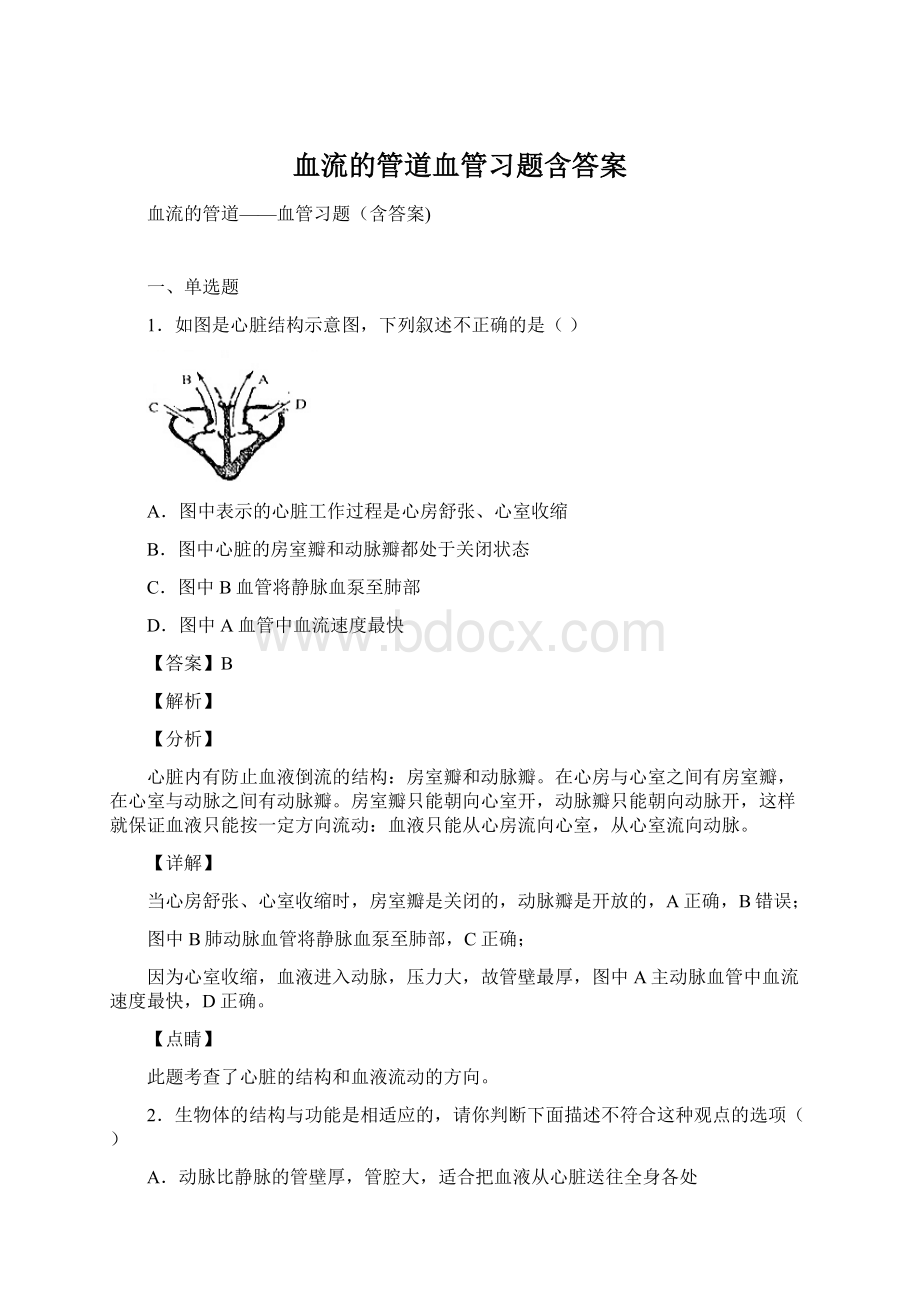 血流的管道血管习题含答案Word文档格式.docx_第1页