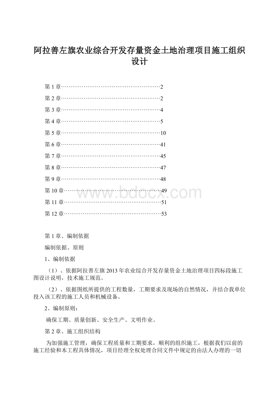 阿拉善左旗农业综合开发存量资金土地治理项目施工组织设计.docx