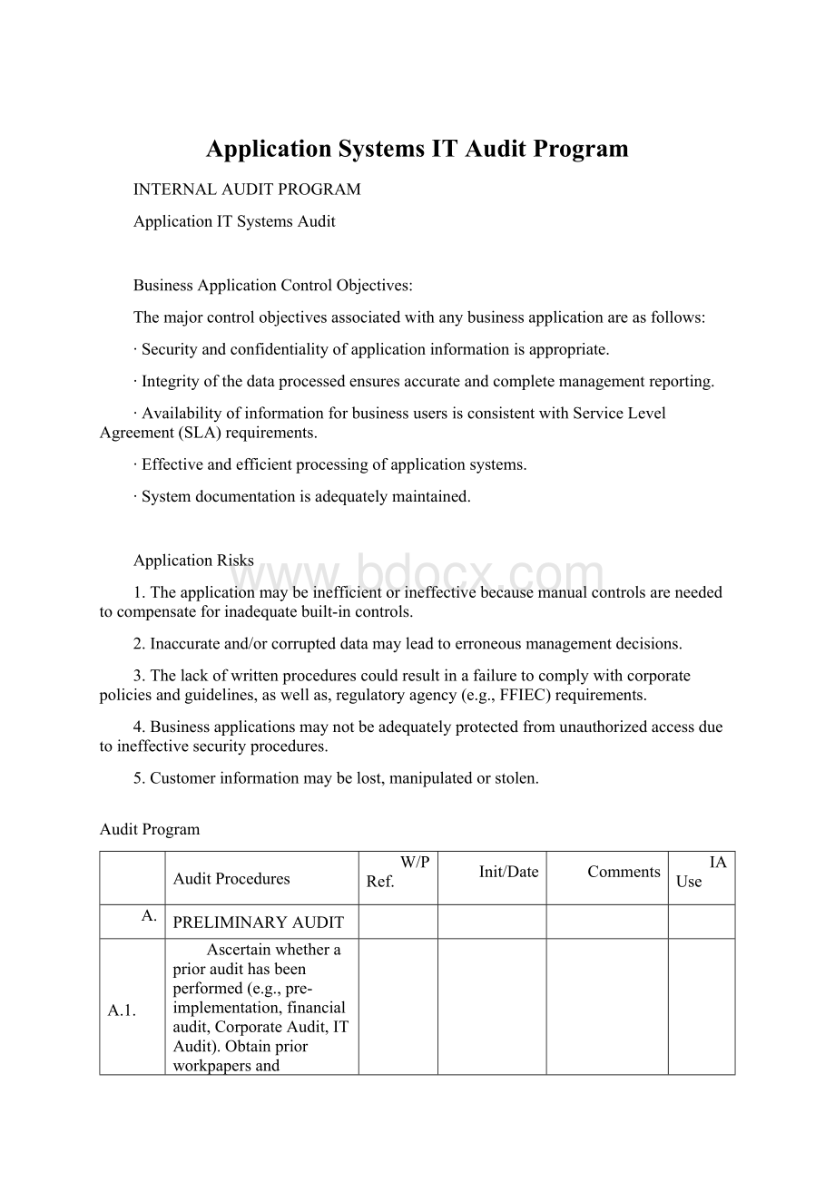 Application Systems IT Audit Program文档格式.docx