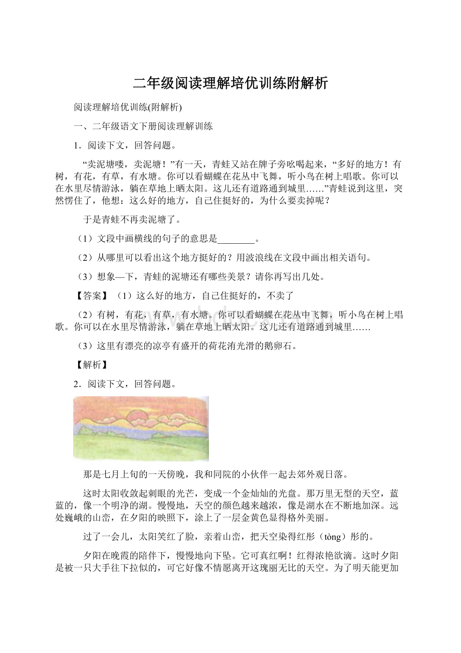 二年级阅读理解培优训练附解析Word格式文档下载.docx