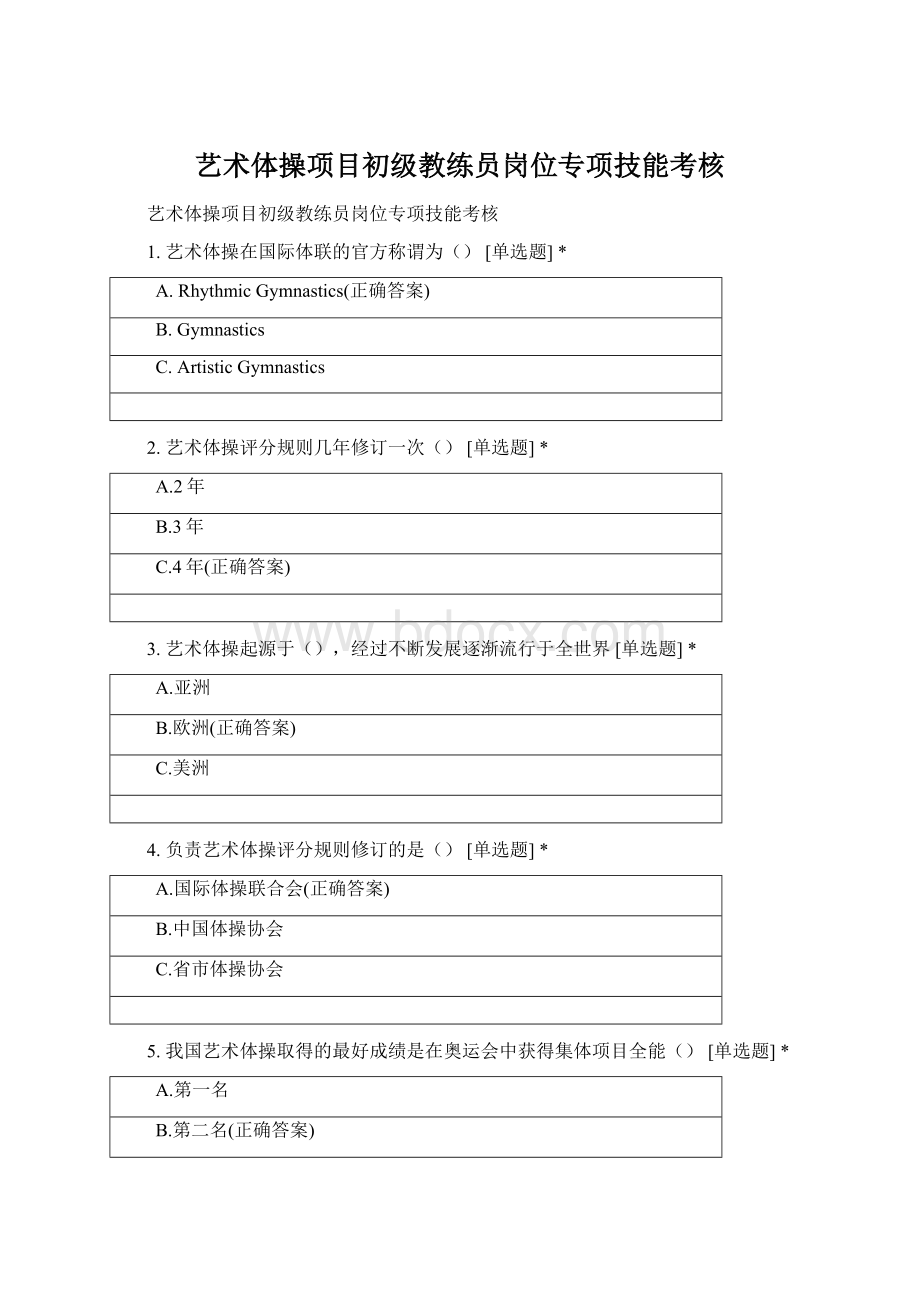 艺术体操项目初级教练员岗位专项技能考核文档格式.docx_第1页