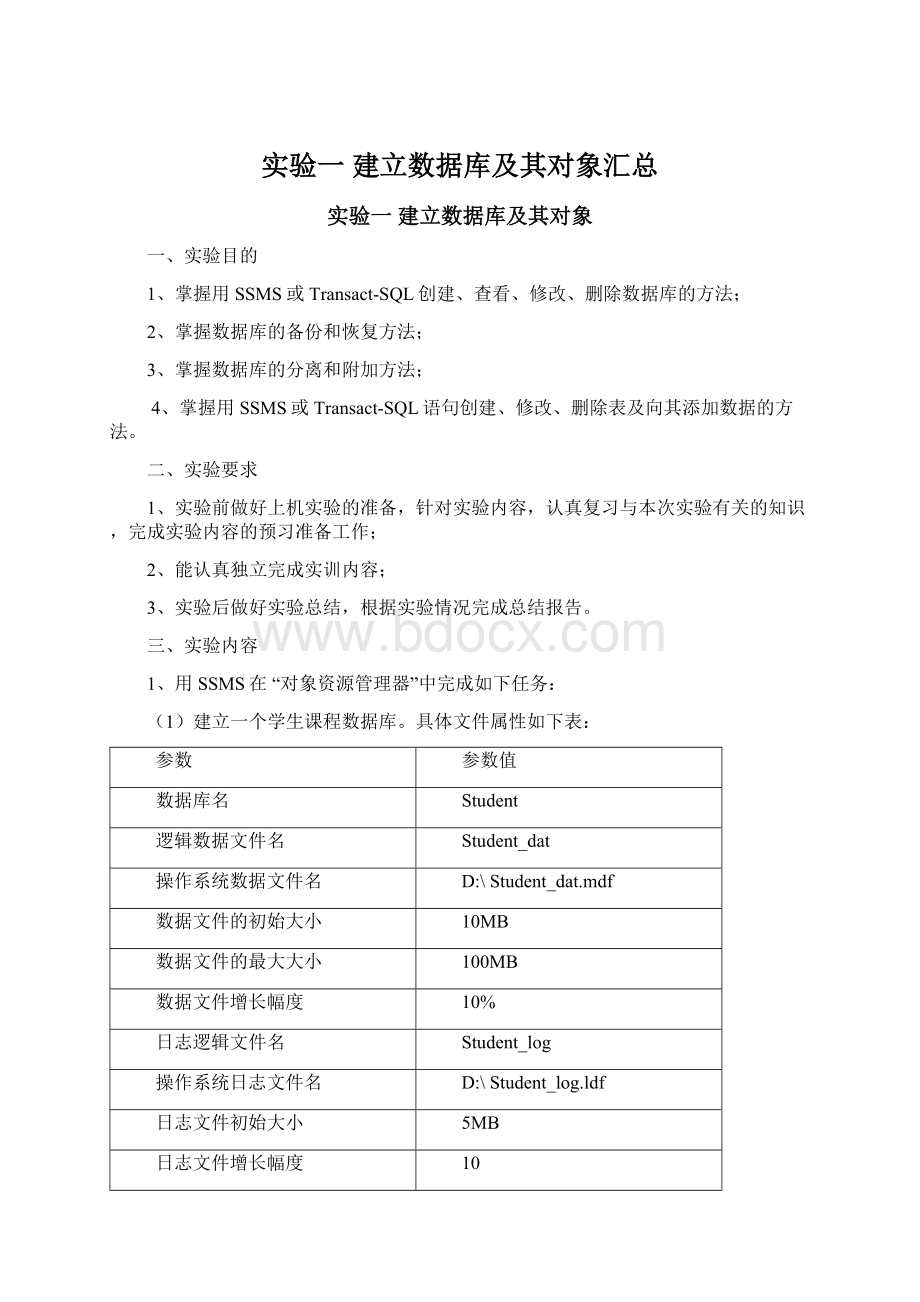 实验一建立数据库及其对象汇总Word下载.docx_第1页