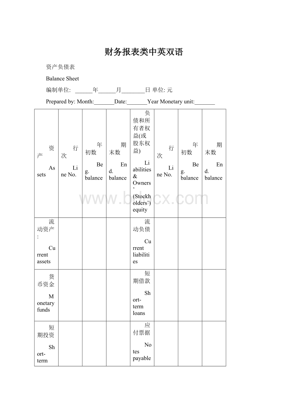 财务报表类中英双语.docx_第1页