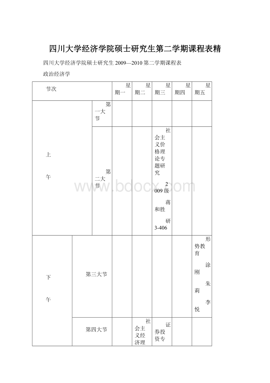 四川大学经济学院硕士研究生第二学期课程表精.docx_第1页