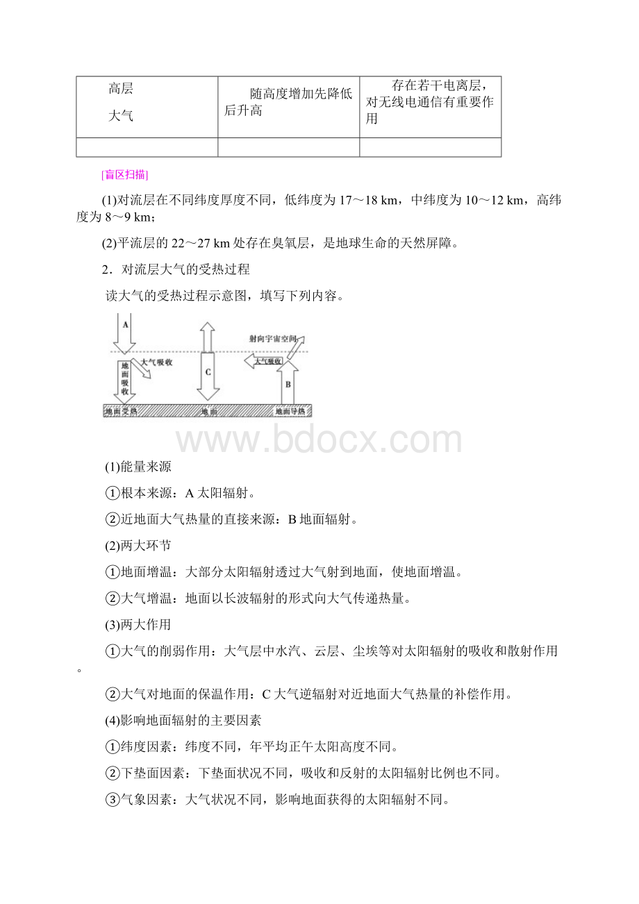 届高考地理一轮复习湘教版第2章第2节大气的垂直分层与对流层大气的受热过程学案.docx_第2页