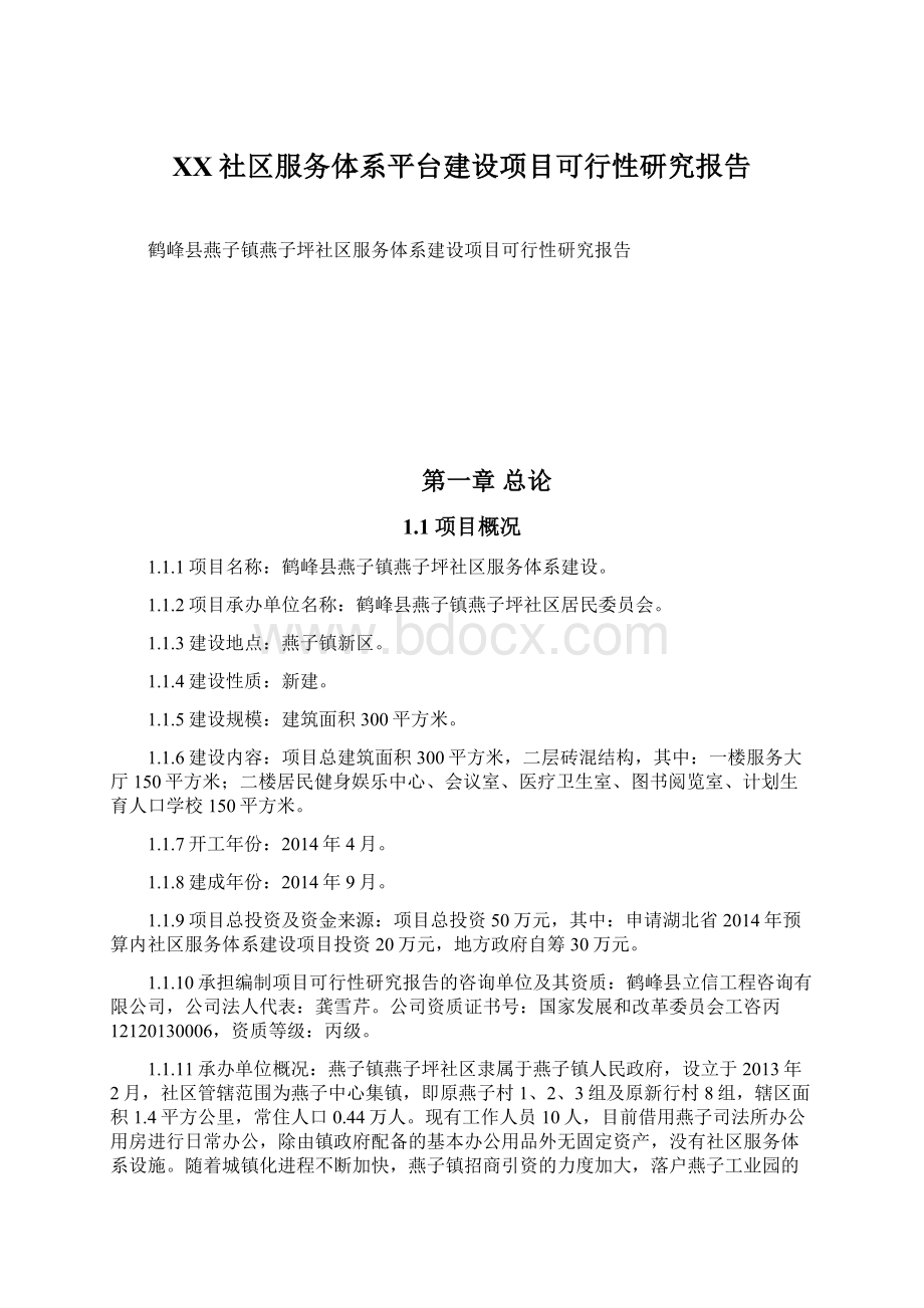 XX社区服务体系平台建设项目可行性研究报告Word格式文档下载.docx