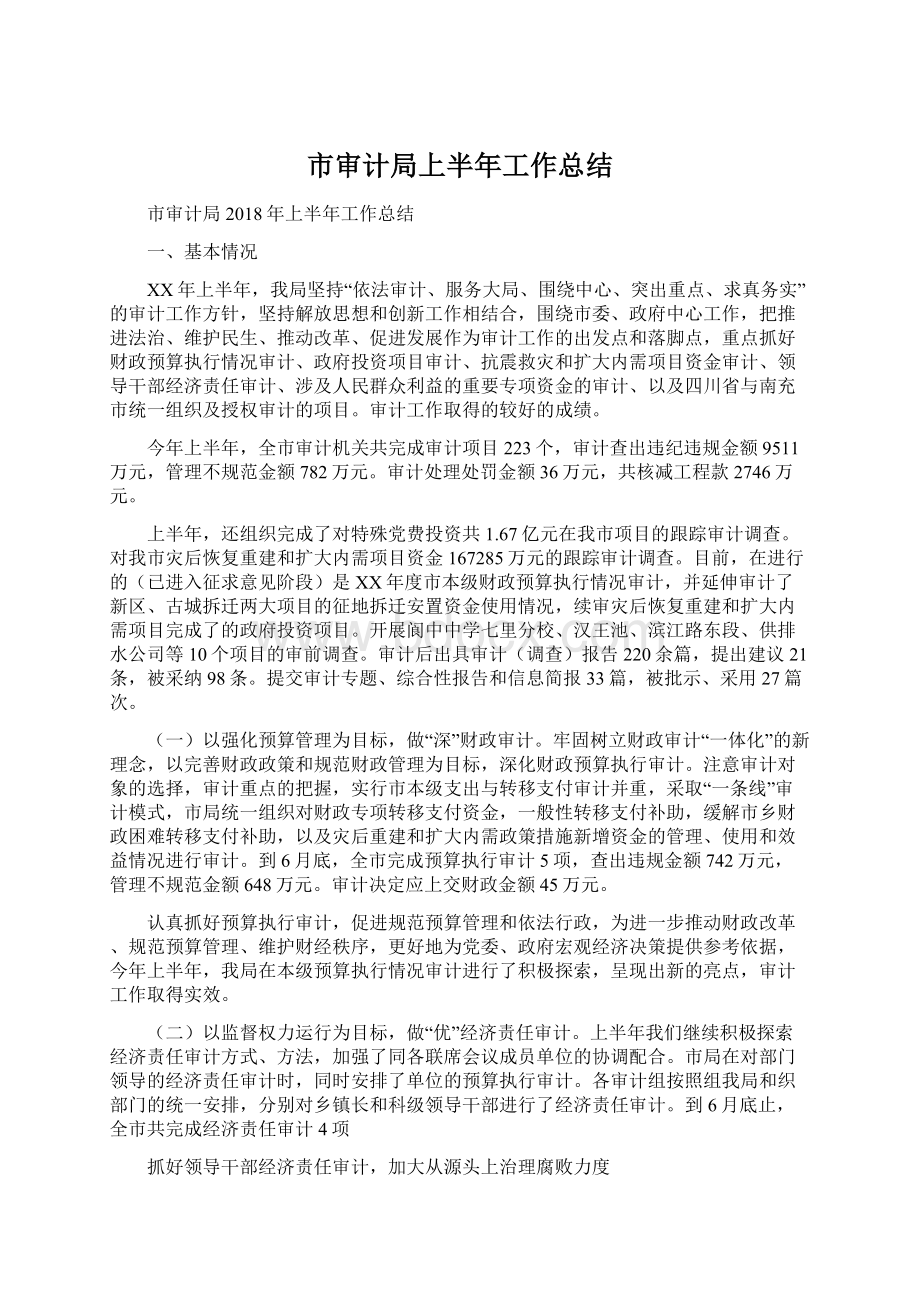 市审计局上半年工作总结.docx