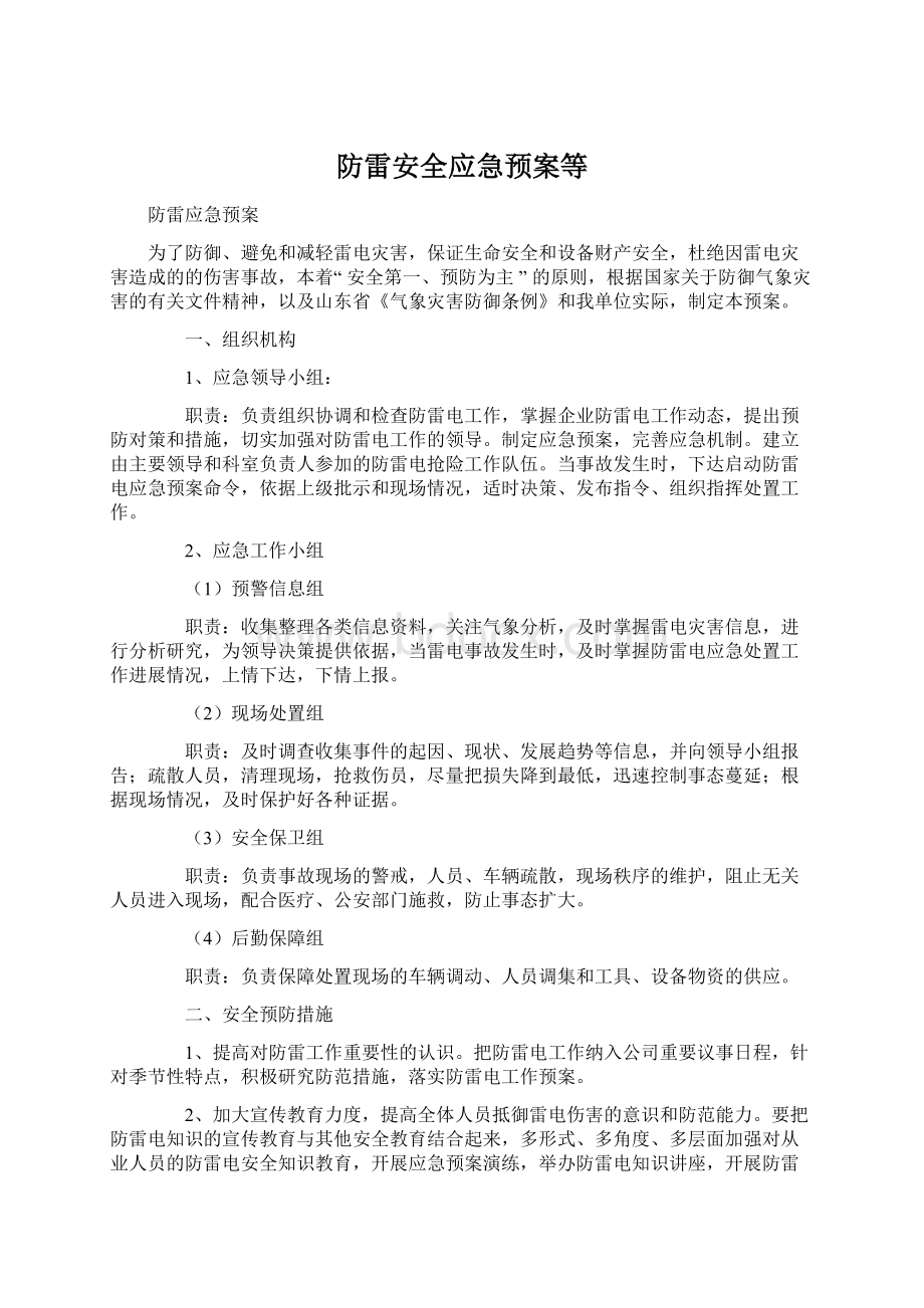 防雷安全应急预案等Word文件下载.docx