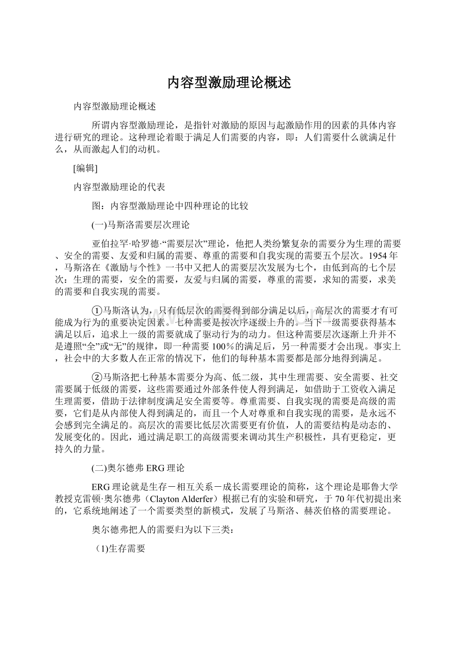 内容型激励理论概述Word格式.docx_第1页