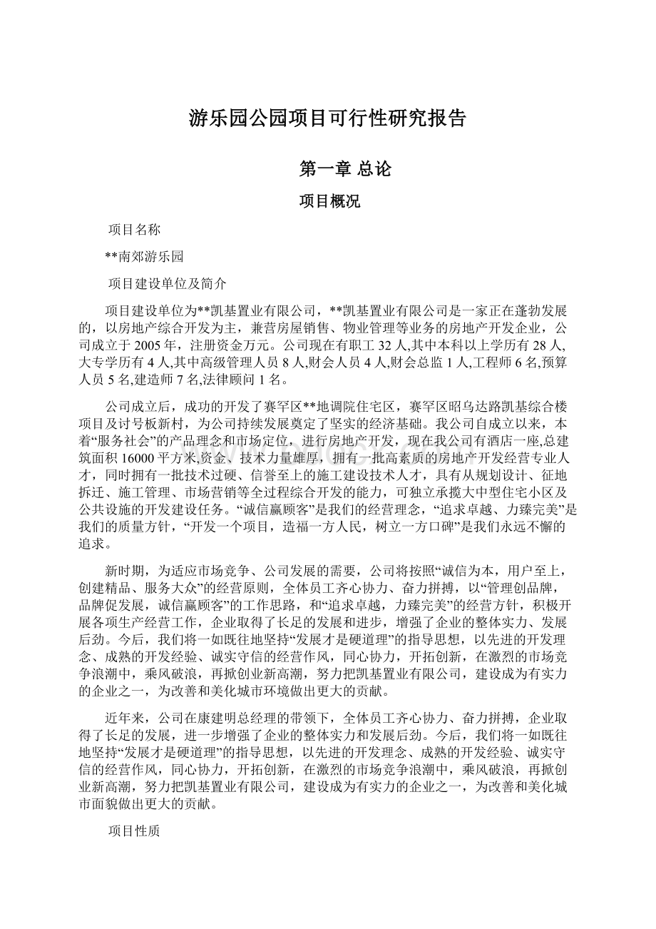 游乐园公园项目可行性研究报告Word文件下载.docx