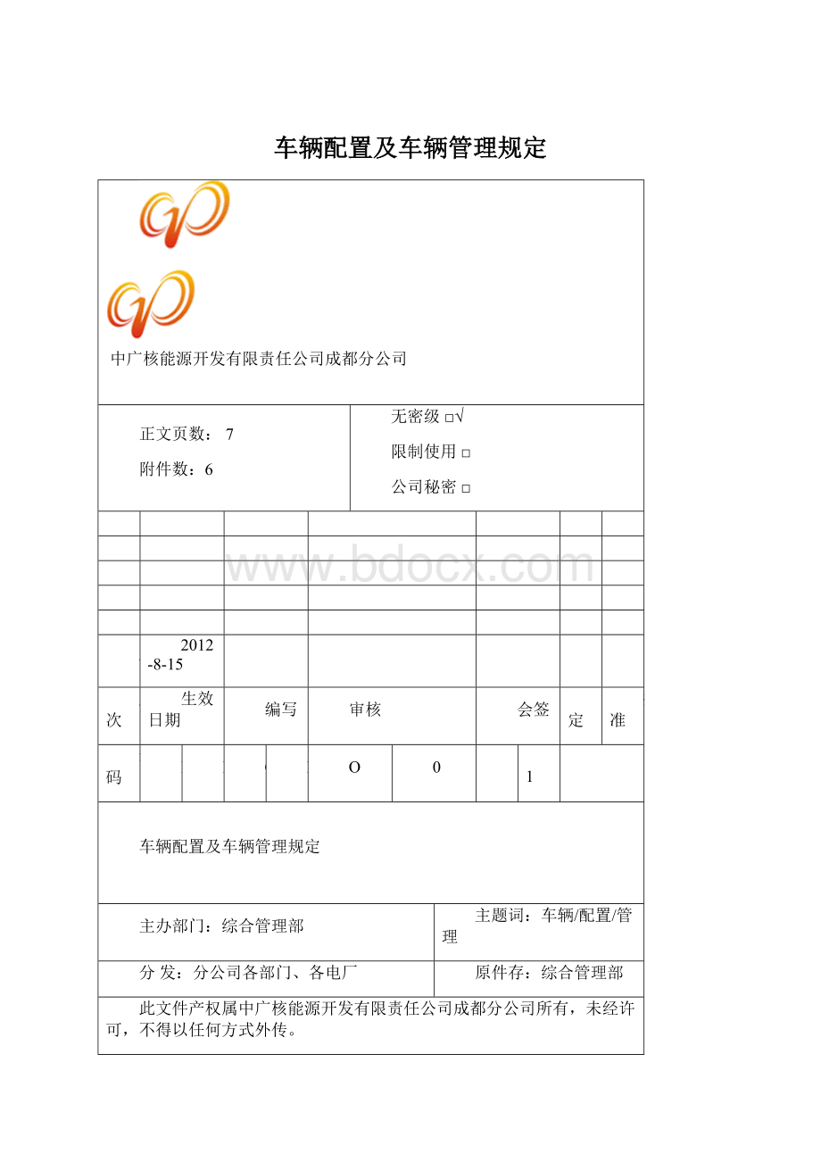 车辆配置及车辆管理规定.docx