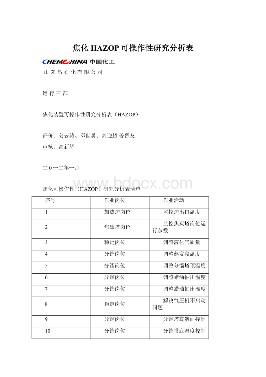 焦化HAZOP可操作性研究分析表.docx