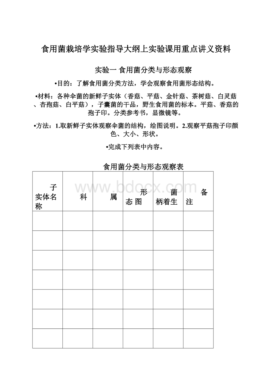 食用菌栽培学实验指导大纲上实验课用重点讲义资料Word下载.docx