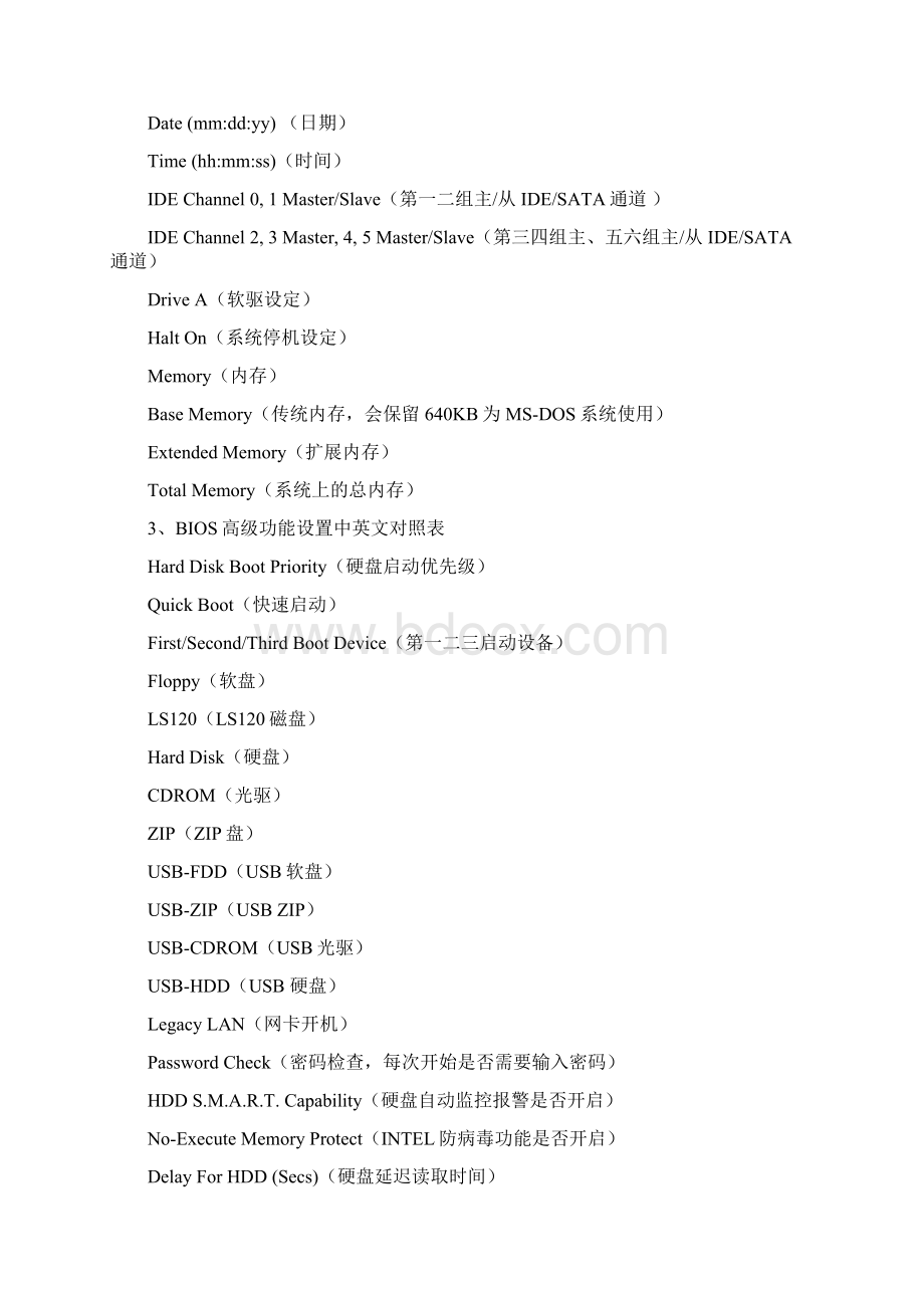 最新最全BIOS设置中英文对照表已发Word下载.docx_第3页