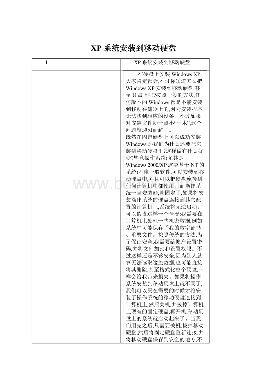 XP系统安装到移动硬盘Word下载.docx_第1页