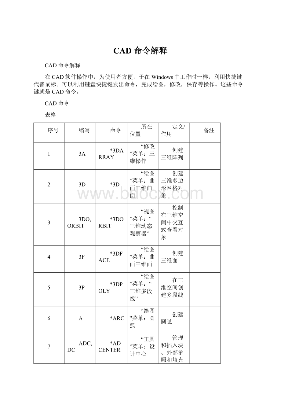 CAD命令解释Word文件下载.docx_第1页