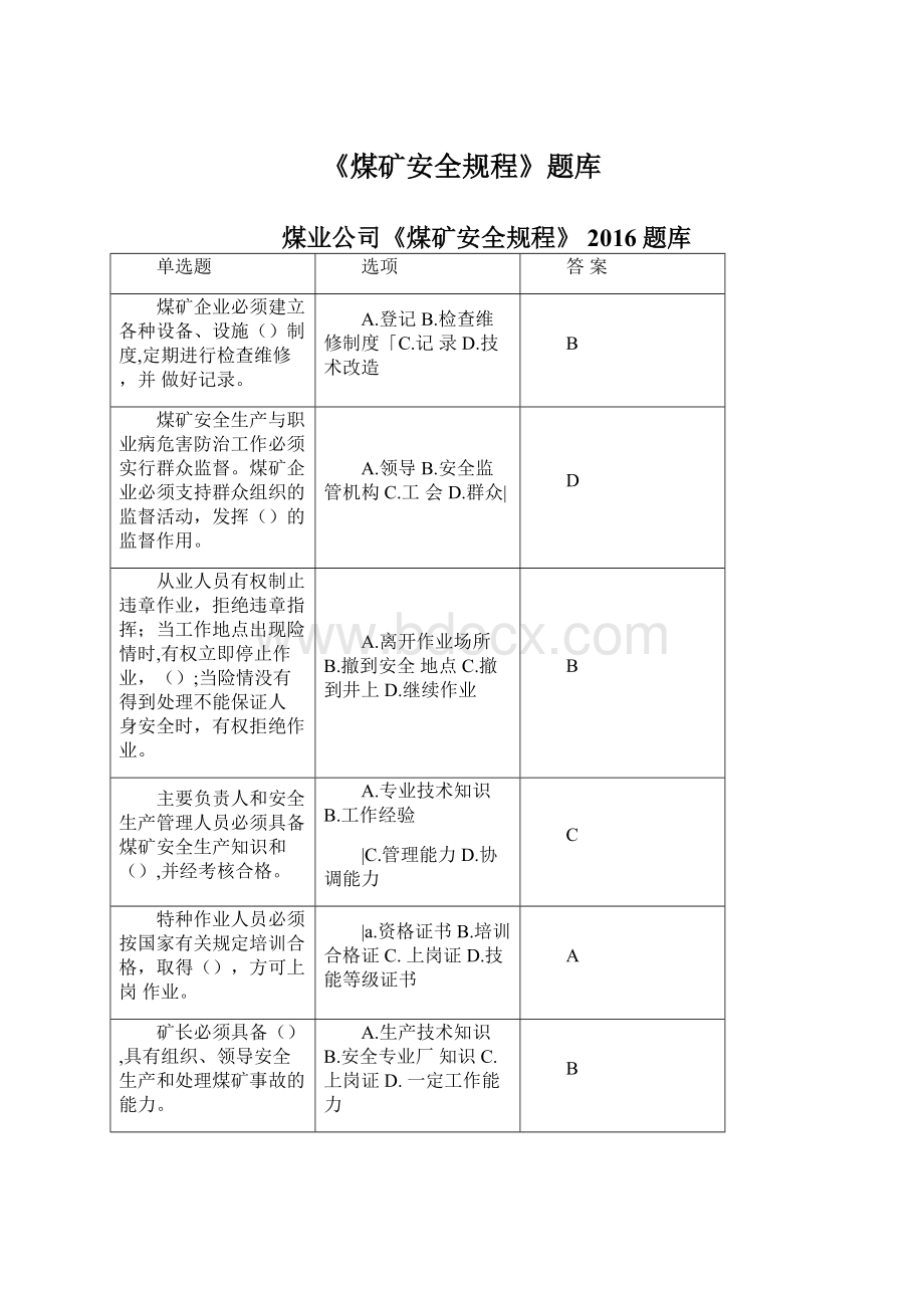 《煤矿安全规程》题库Word文件下载.docx_第1页