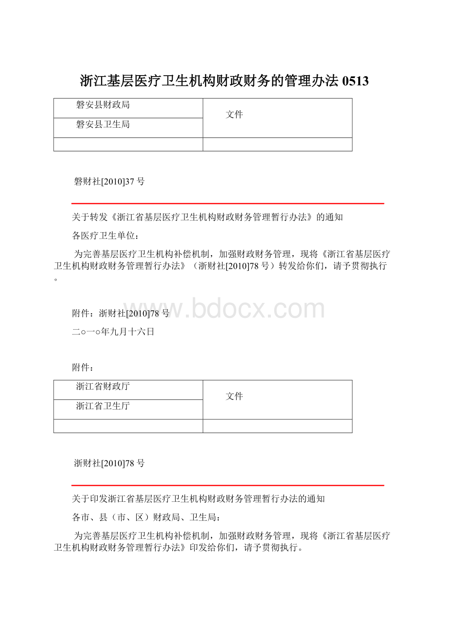 浙江基层医疗卫生机构财政财务的管理办法0513Word下载.docx