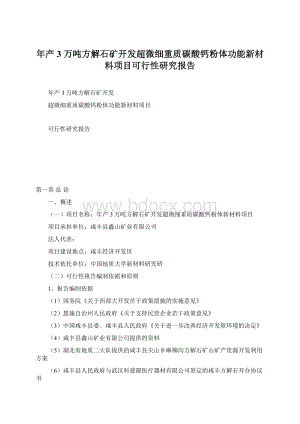 年产3 万吨方解石矿开发超微细重质碳酸钙粉体功能新材料项目可行性研究报告Word文档格式.docx