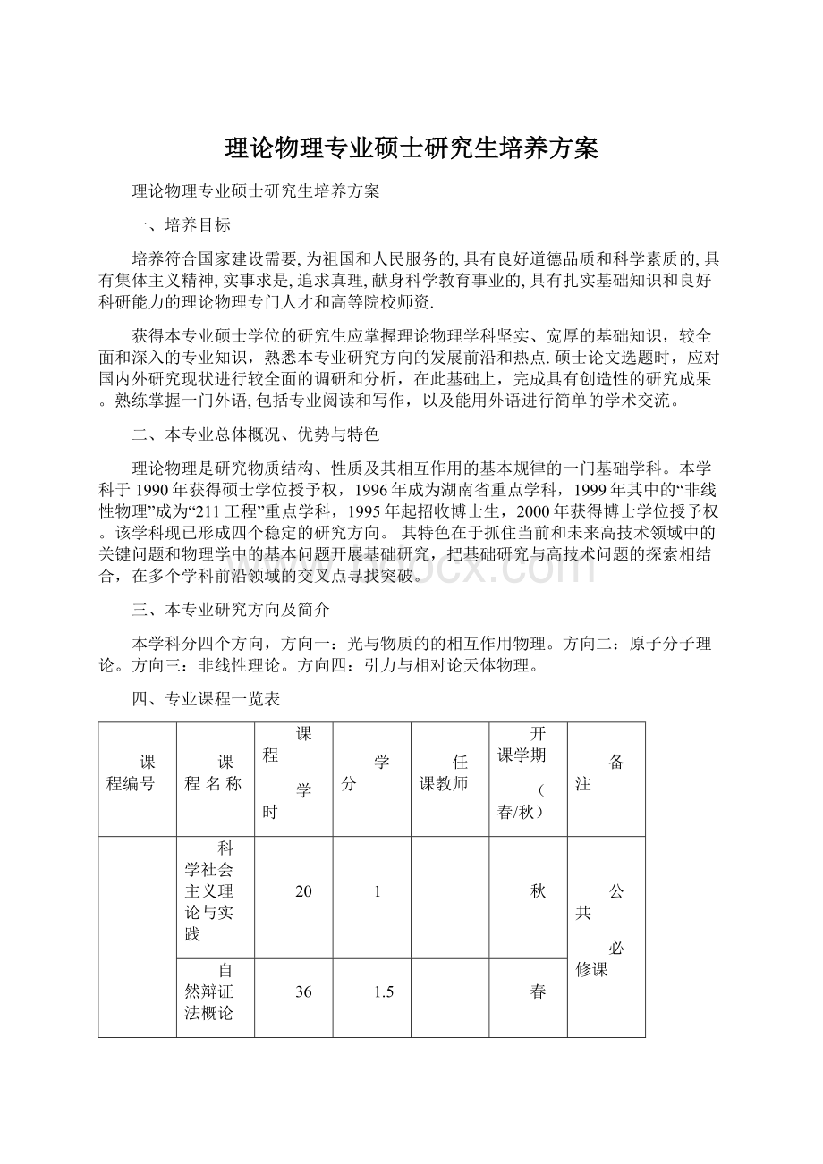 理论物理专业硕士研究生培养方案Word格式文档下载.docx_第1页