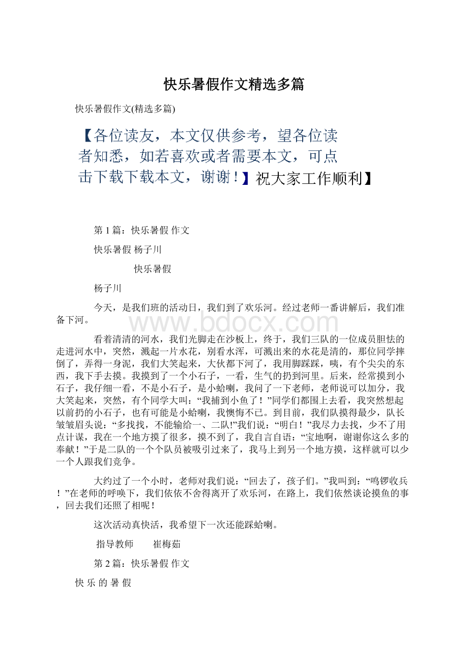 快乐暑假作文精选多篇.docx