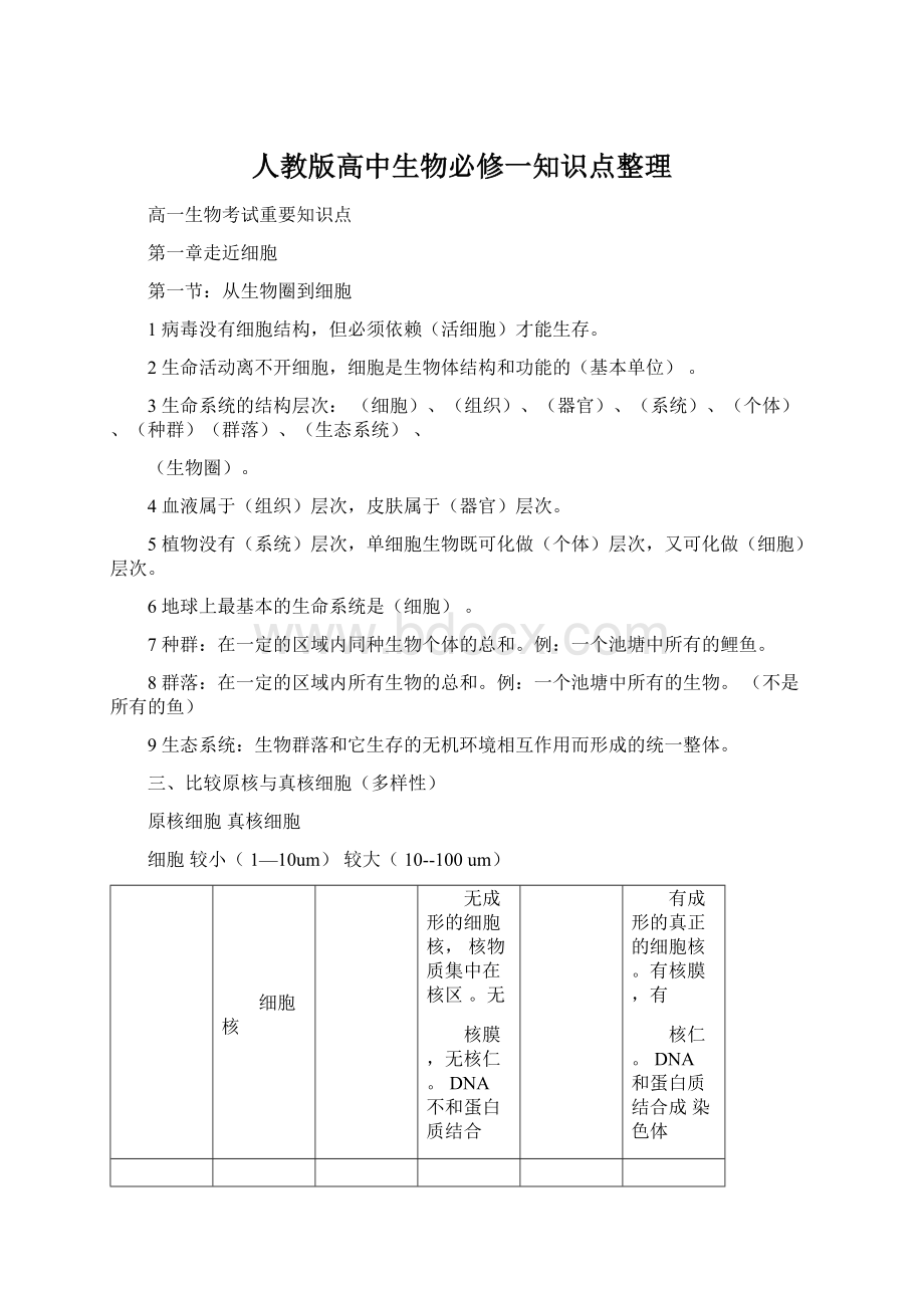 人教版高中生物必修一知识点整理Word文档下载推荐.docx