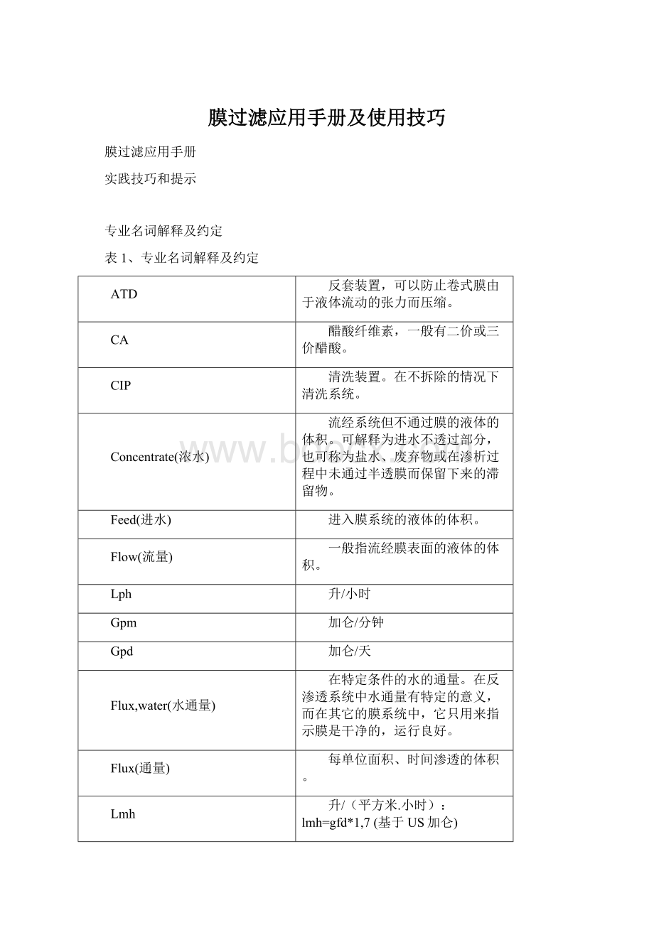 膜过滤应用手册及使用技巧Word下载.docx