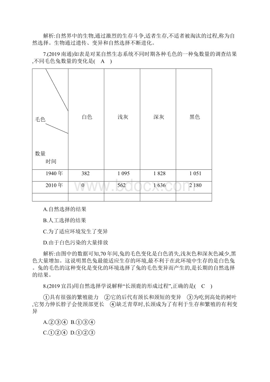 第七单元 生物圈中生命的延续和发展训练题第三章 生命起源和生物进化Word文档下载推荐.docx_第3页