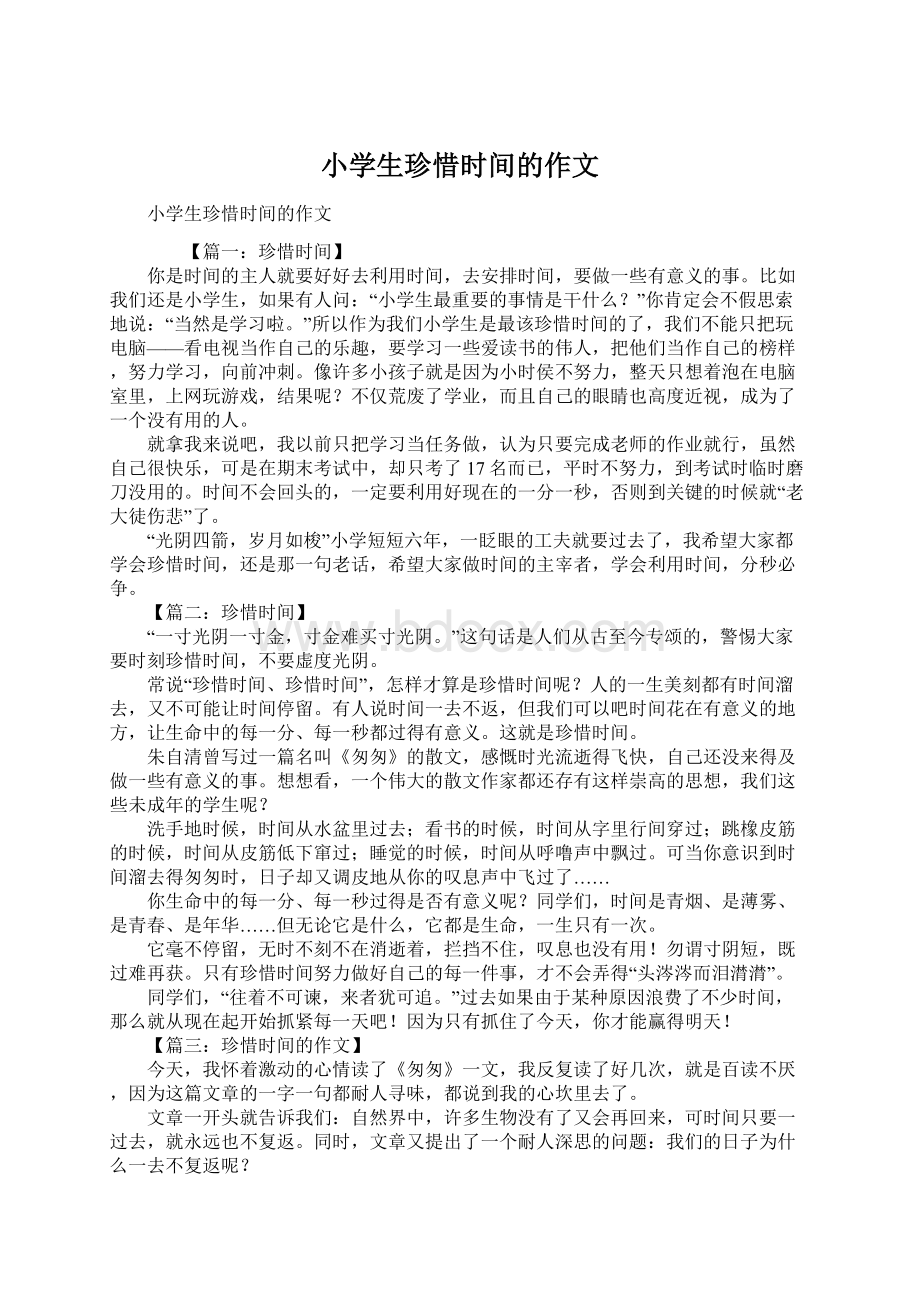 小学生珍惜时间的作文Word文件下载.docx