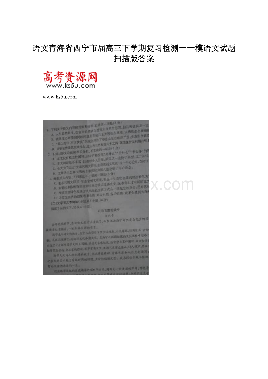 语文青海省西宁市届高三下学期复习检测一一模语文试题扫描版答案.docx