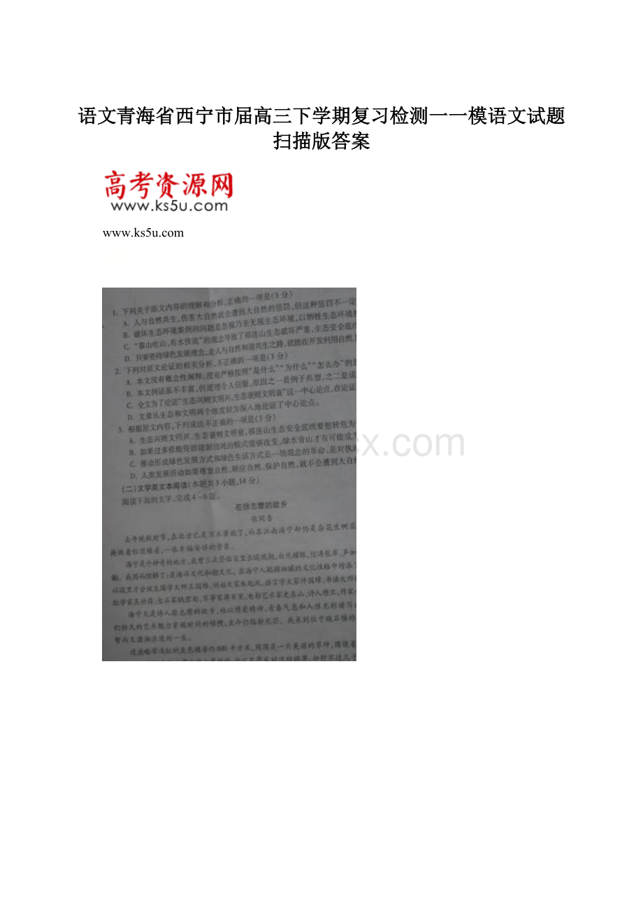 语文青海省西宁市届高三下学期复习检测一一模语文试题扫描版答案Word文档下载推荐.docx