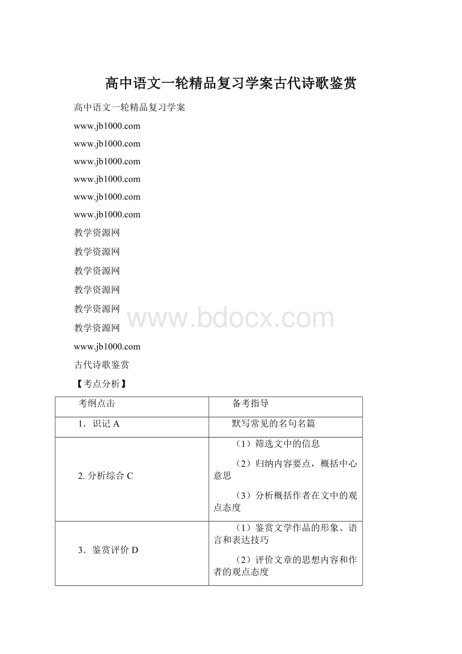 高中语文一轮精品复习学案古代诗歌鉴赏Word文件下载.docx_第1页