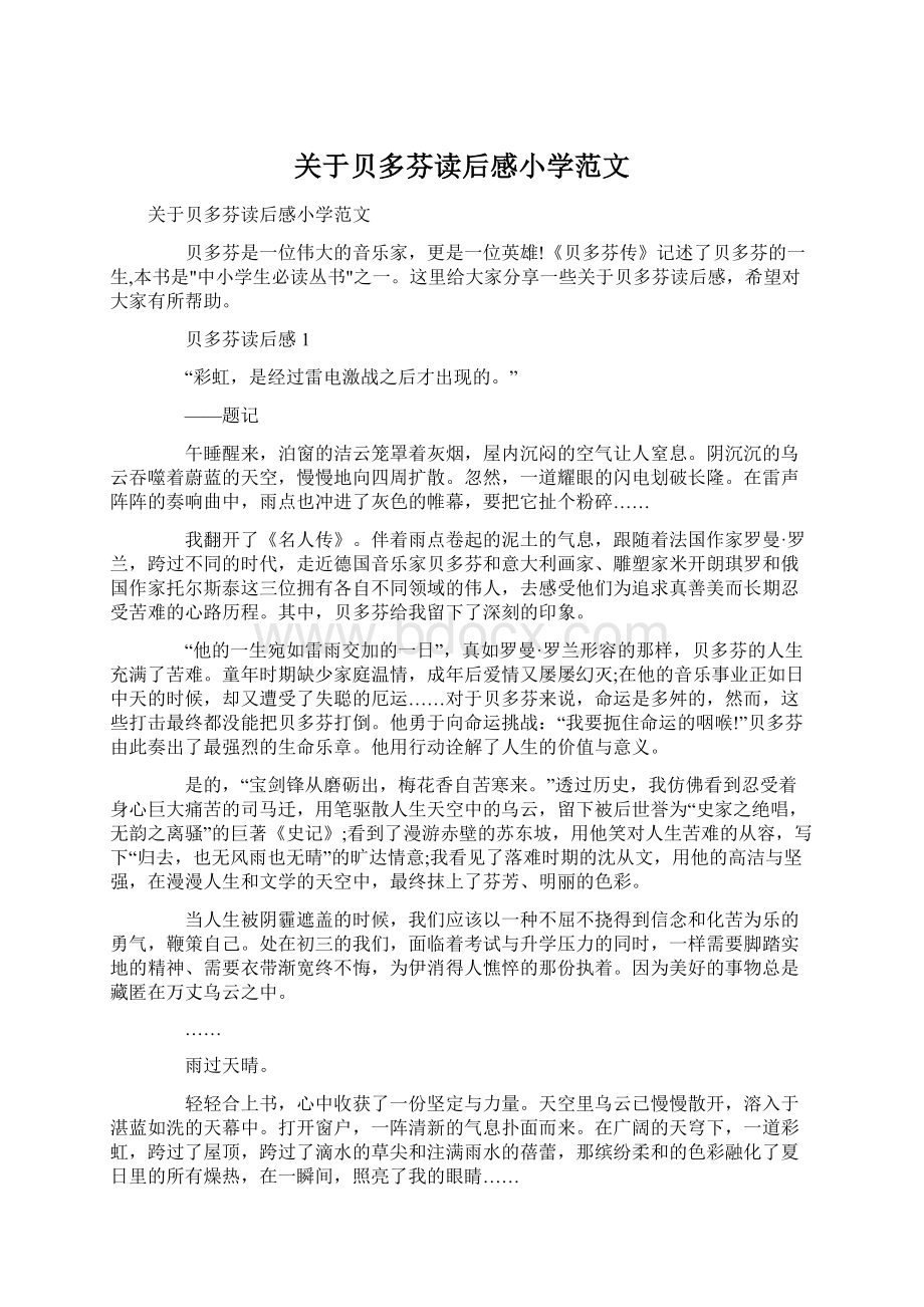 关于贝多芬读后感小学范文.docx_第1页