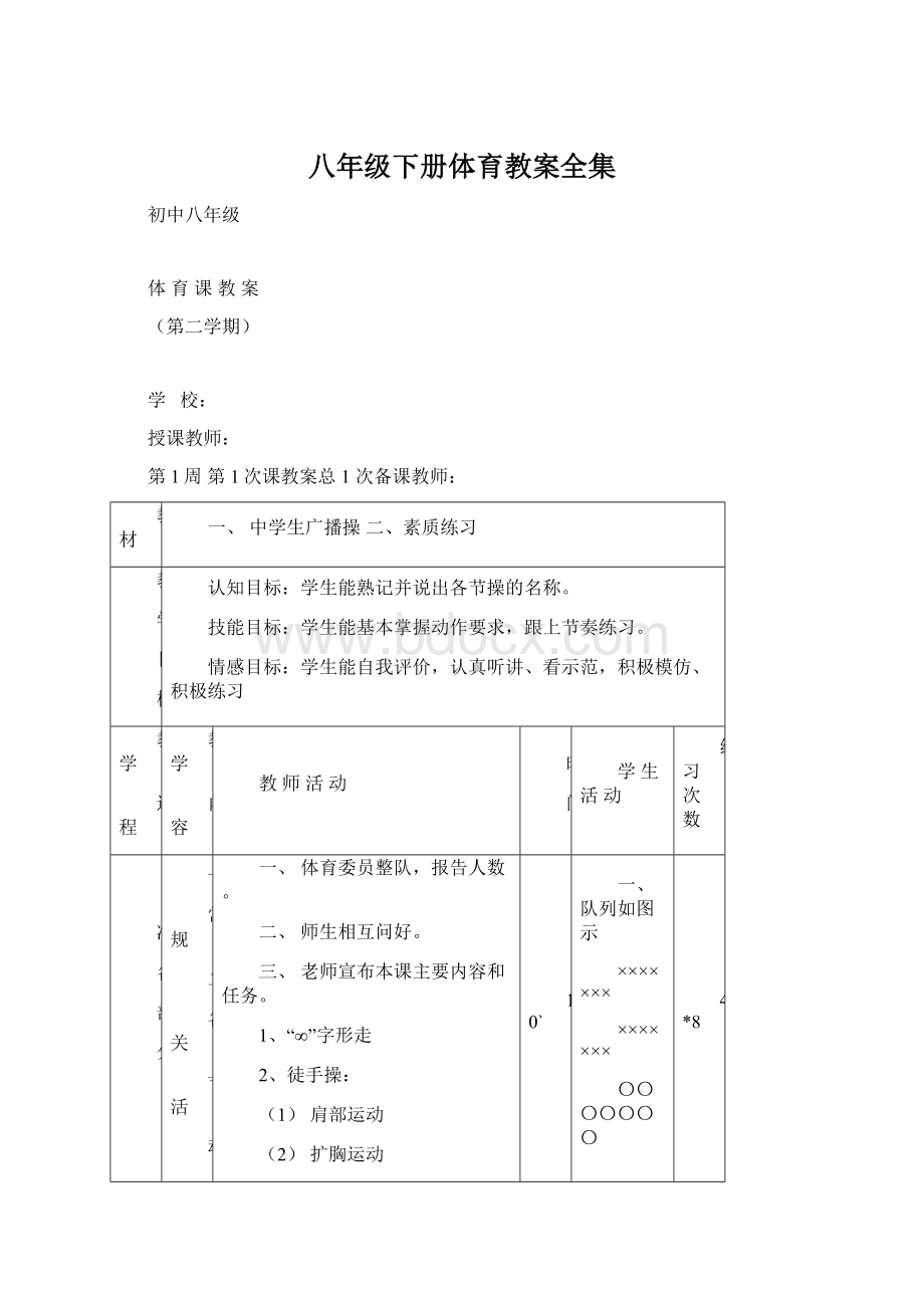 八年级下册体育教案全集.docx