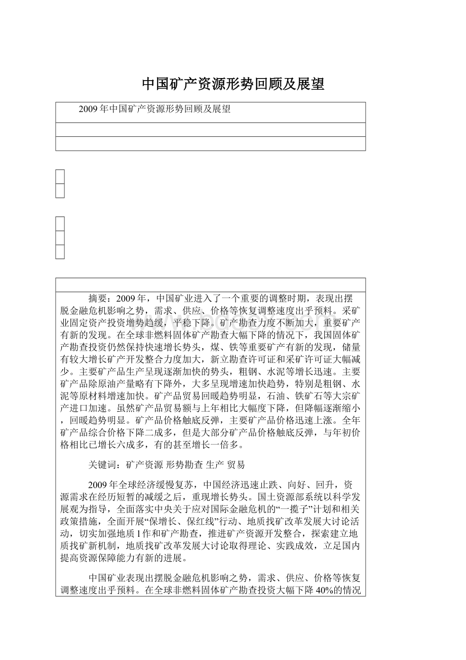 中国矿产资源形势回顾及展望Word格式.docx