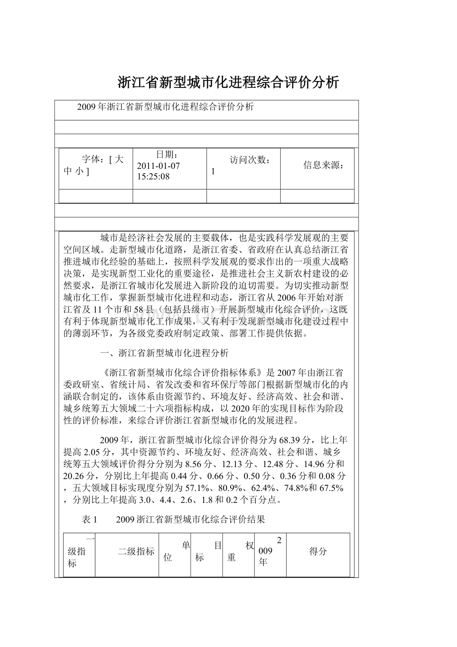 浙江省新型城市化进程综合评价分析.docx_第1页