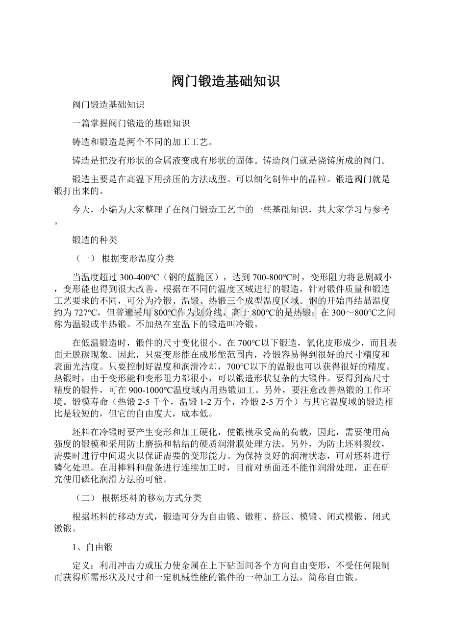 阀门锻造基础知识Word格式.docx