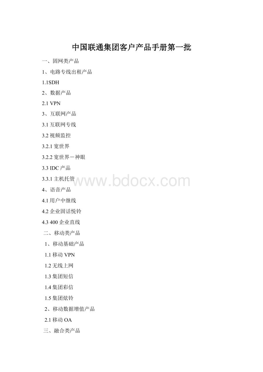 中国联通集团客户产品手册第一批Word下载.docx