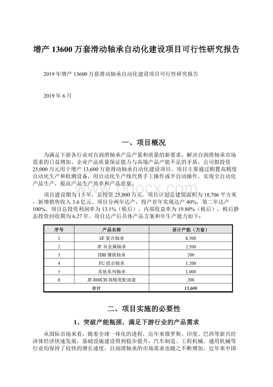 增产13600万套滑动轴承自动化建设项目可行性研究报告.docx_第1页