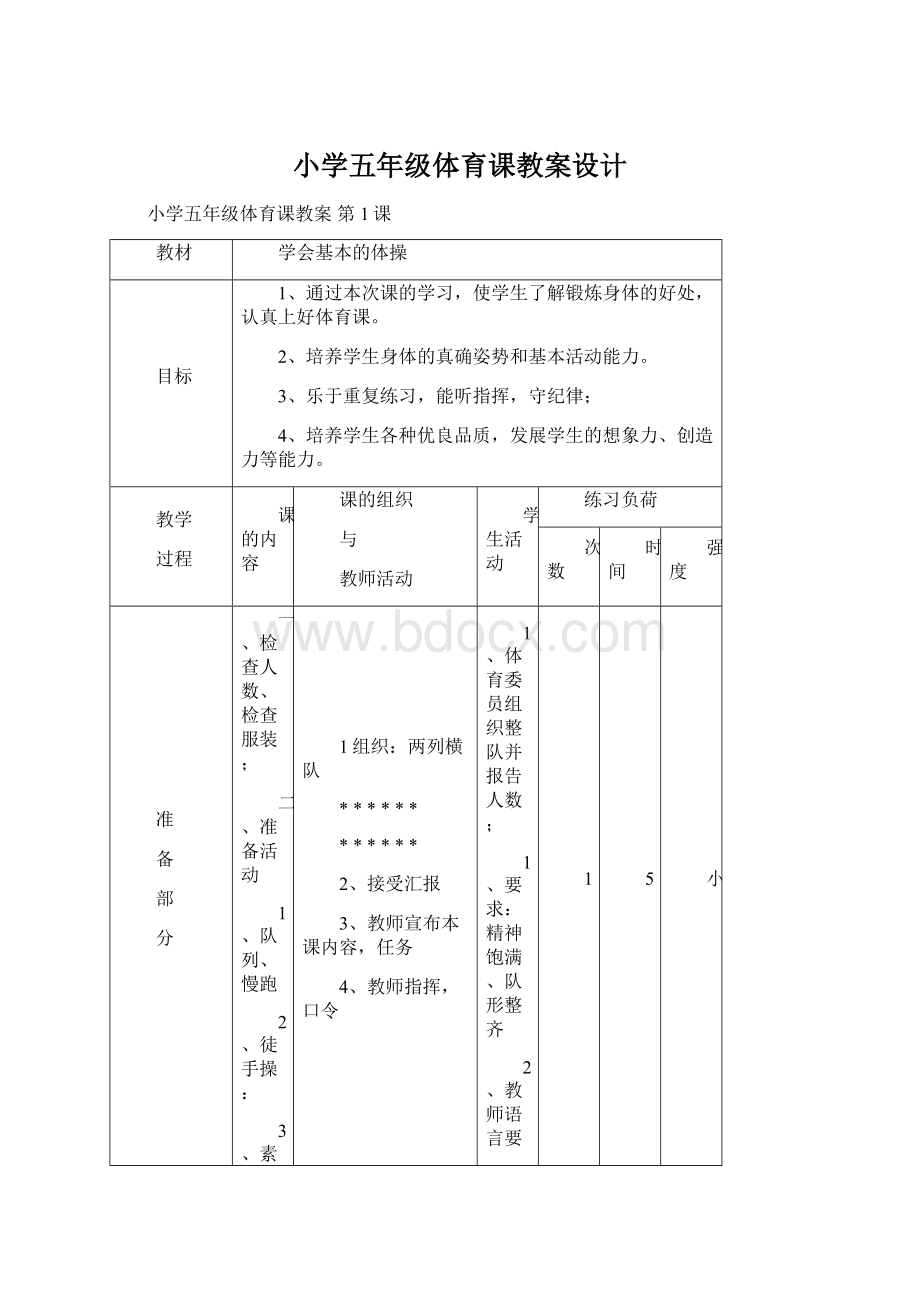 小学五年级体育课教案设计.docx_第1页