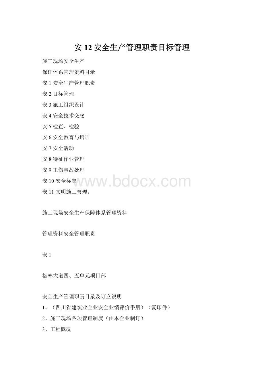 安12安全生产管理职责目标管理.docx_第1页