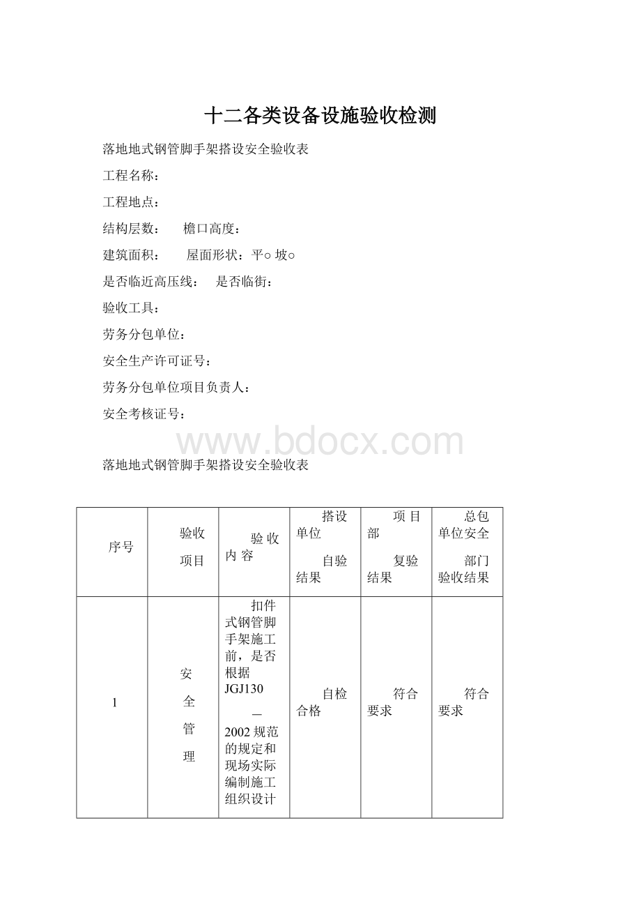 十二各类设备设施验收检测Word文档格式.docx