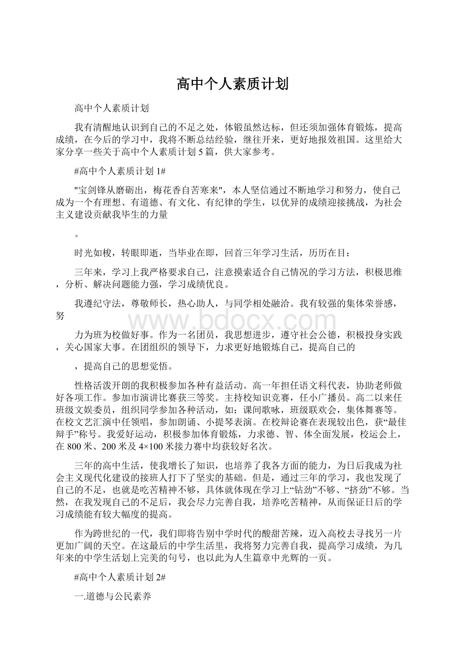 高中个人素质计划文档格式.docx_第1页