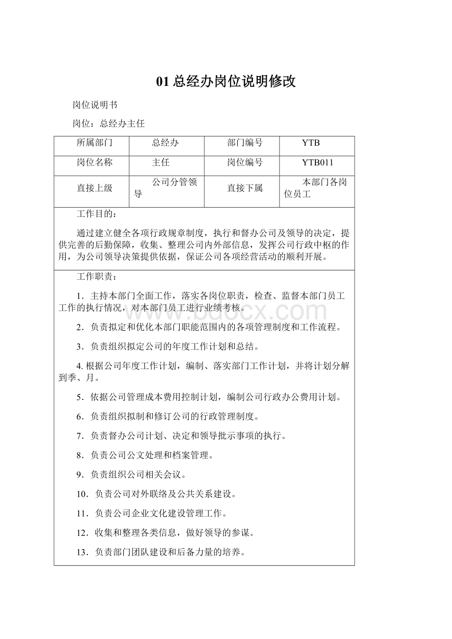 01总经办岗位说明修改Word文件下载.docx