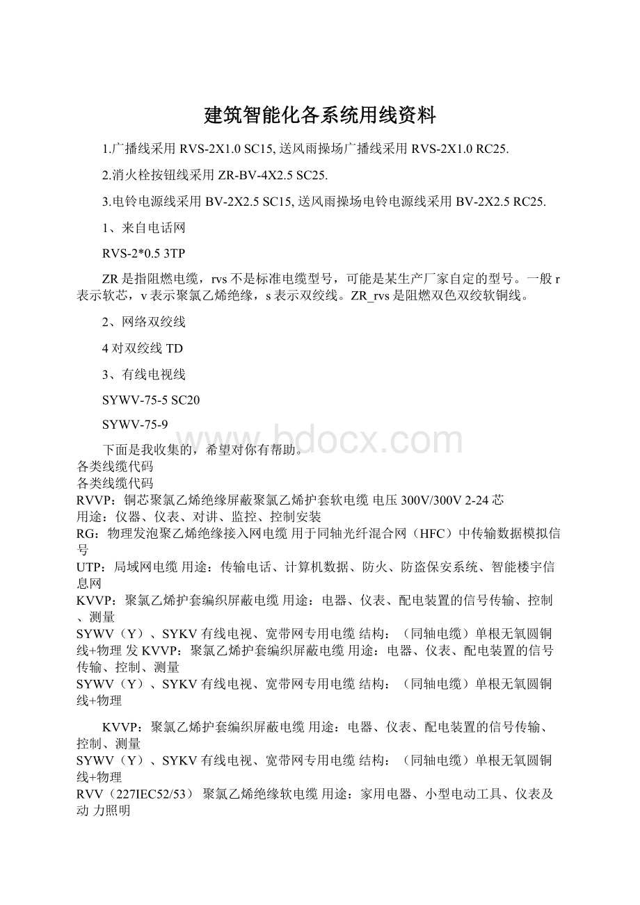 建筑智能化各系统用线资料.docx_第1页