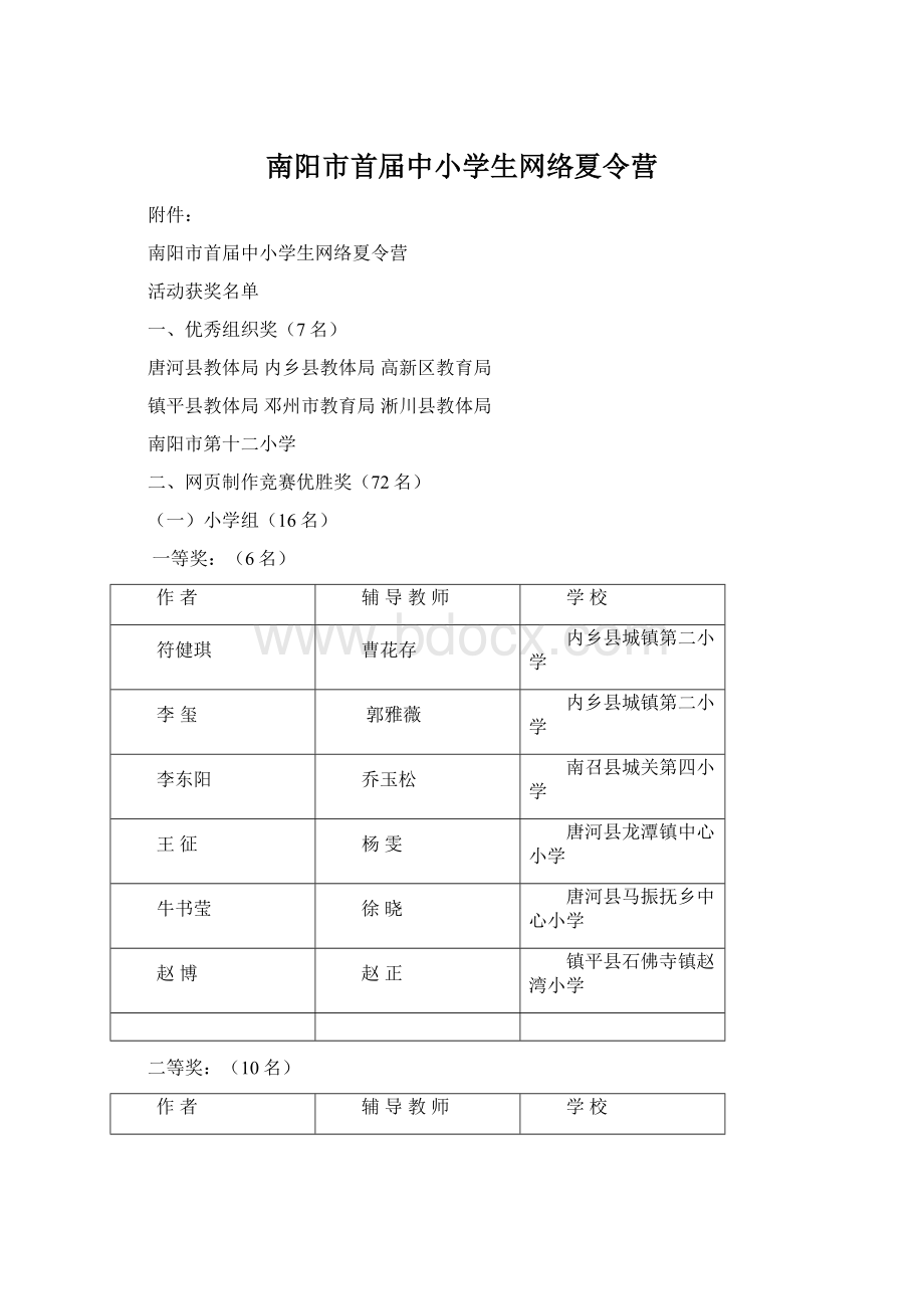 南阳市首届中小学生网络夏令营.docx