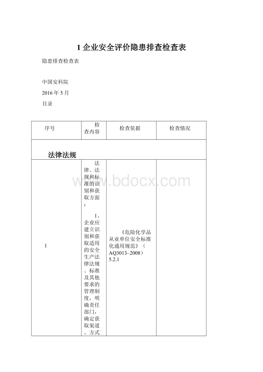 1企业安全评价隐患排查检查表.docx_第1页